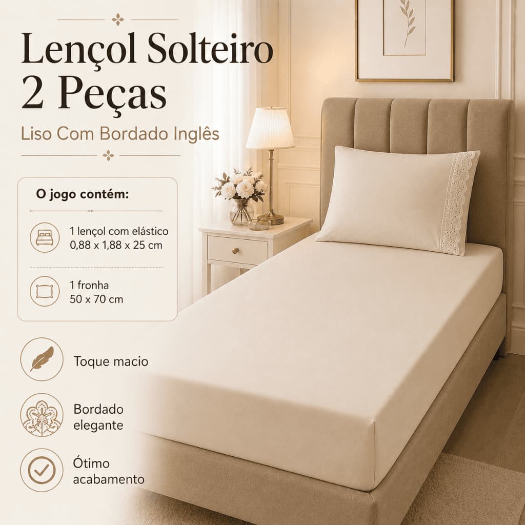 Jogo de Cama 2 Pçs Solteiro Macio Fofinho Grande Premium Bordado Inglês