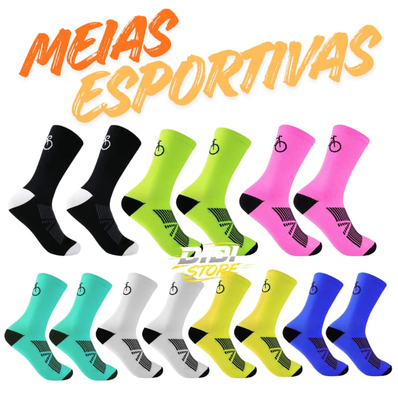 Meia de Compressão Ciclismo Bike Cano Médio Esportiva Respirável Corrida Academia Fitness Unissex