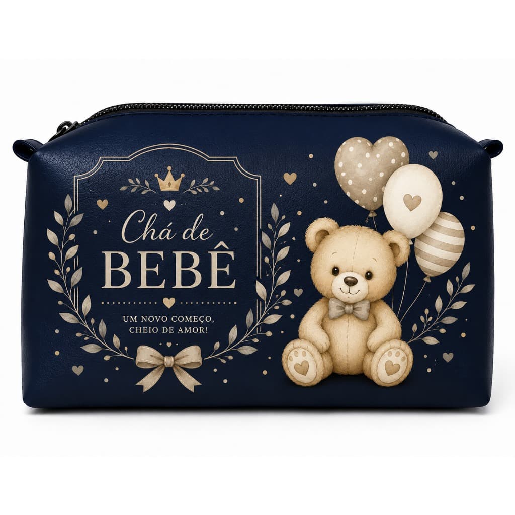 Necessaire Ursinho Chá de Bebê Bege Unissex Porta Maquiagem e Higiene
