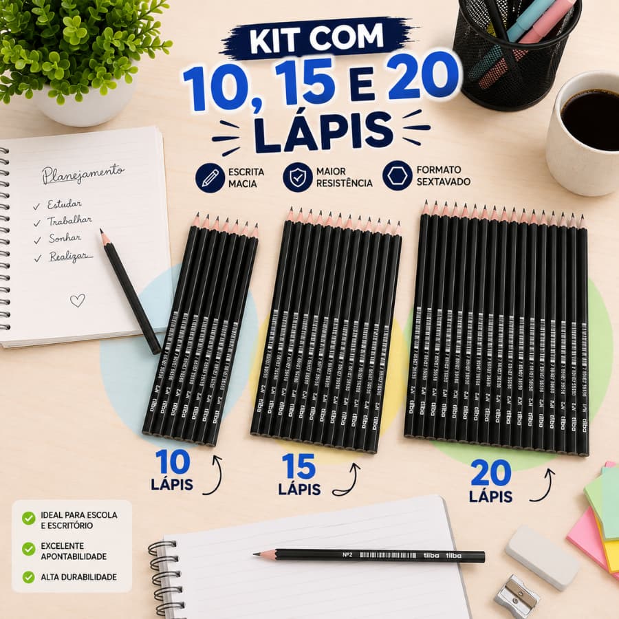 Kit Lápis de Escrever Preto N 2 Sextavado Material Escolar Escritório Desenho Escrita Resistente
