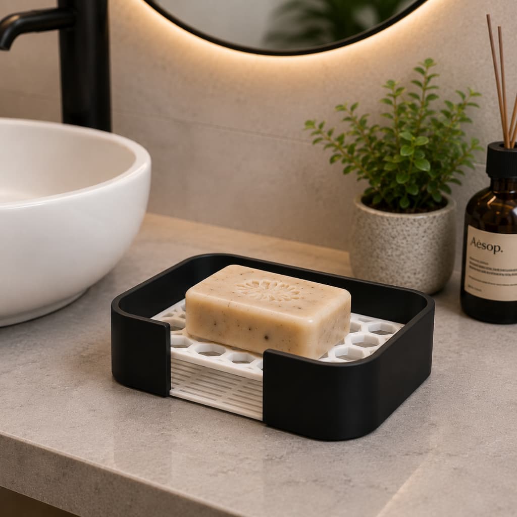 Saboneteira luxo premium hexágono preta branca sabonete sempre seco com filtro de limpeza decoração banheiro