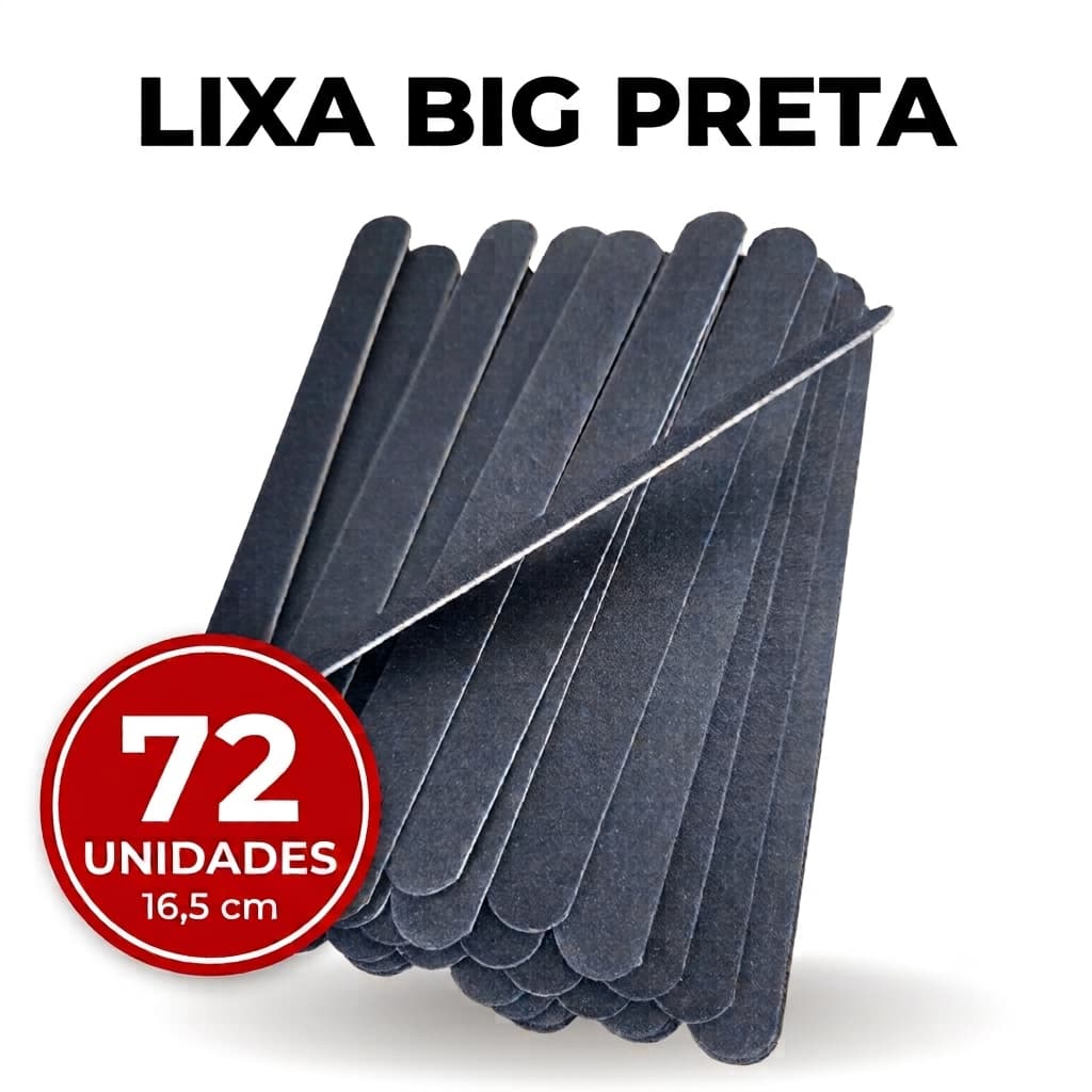 Lixa De Unha Preta Big Grande 16,5cm Kit Com 72 Unidades Profissional Para Manicure Pedicure Alongamento De Unhas