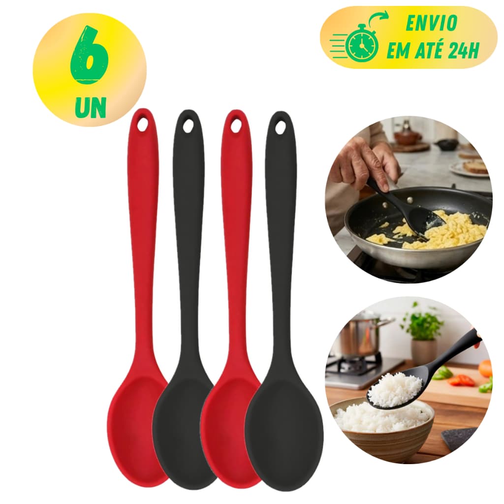COLHER DE ARROZ SILICONE GRANDE 28CM PARA PANELA ANTIADERENTE CABO CONFORTÁVEL RESISTENTE DURÁVEL
