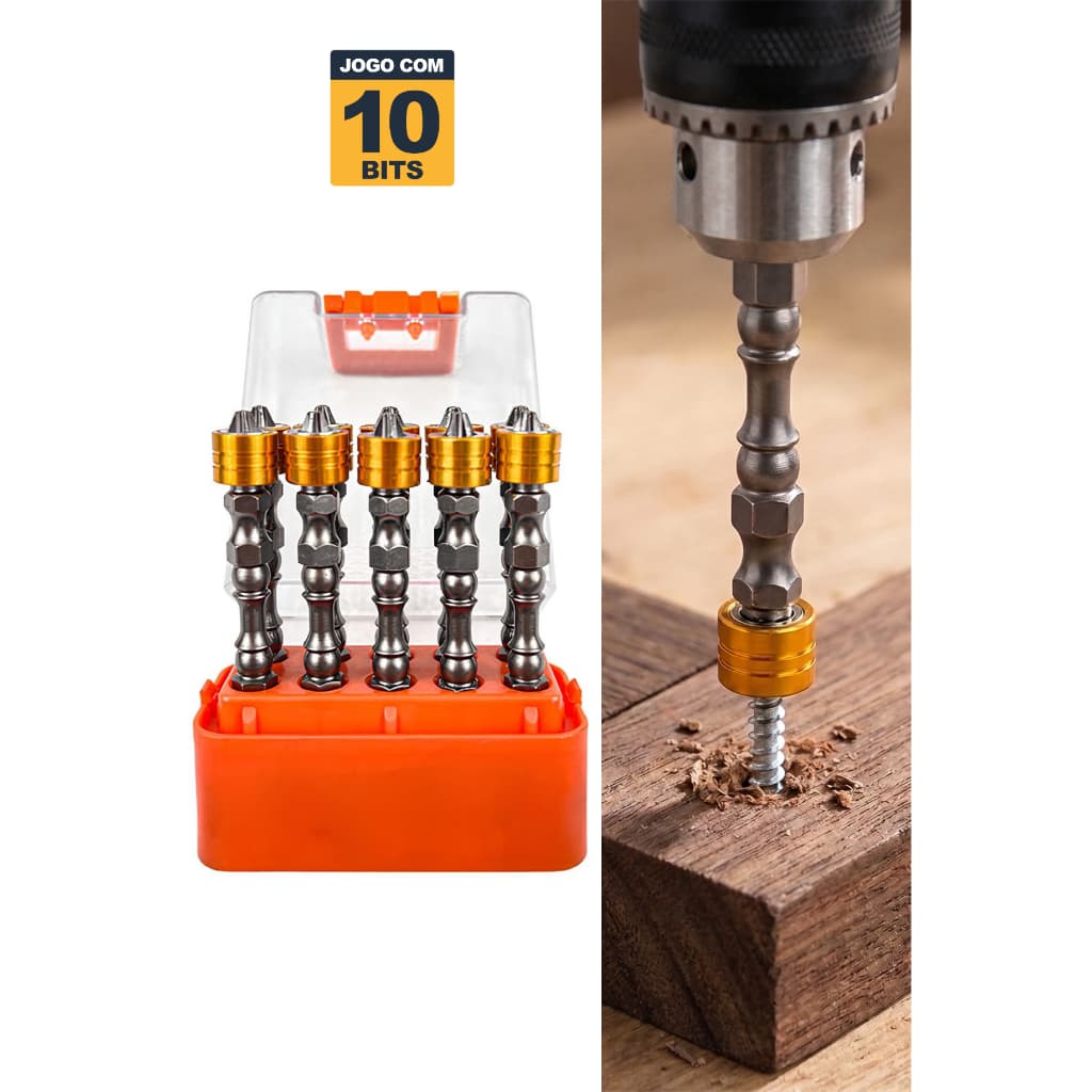 Jogo 10 Bits Philips Ponta Dupla Imantada PH2x65 + Limitador