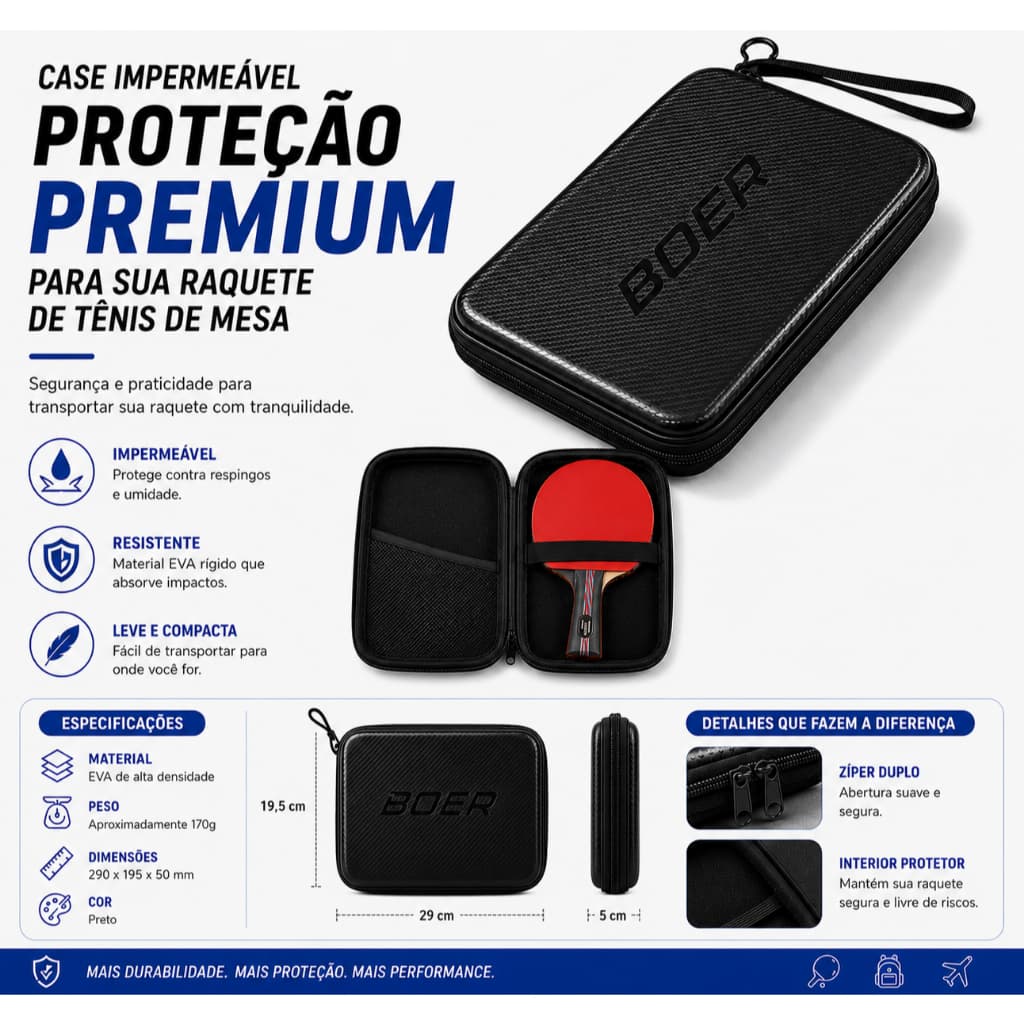 Raqueteira Case Tênis De Mesa  Raquete  Prova D'água fibra de carbono transportar raquete ping pong