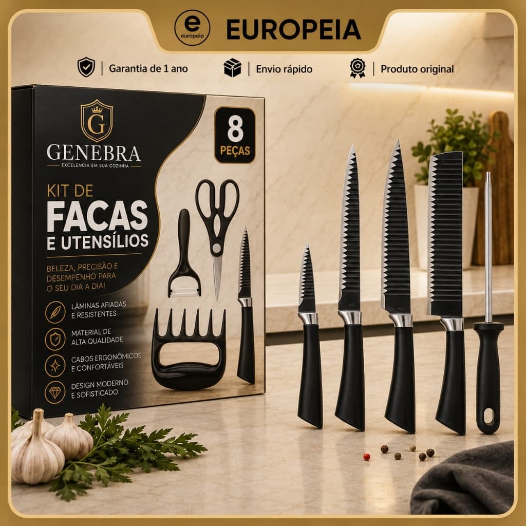 Kit de Fcas e Talheres Genebra Original 8 Peças multifuncional
