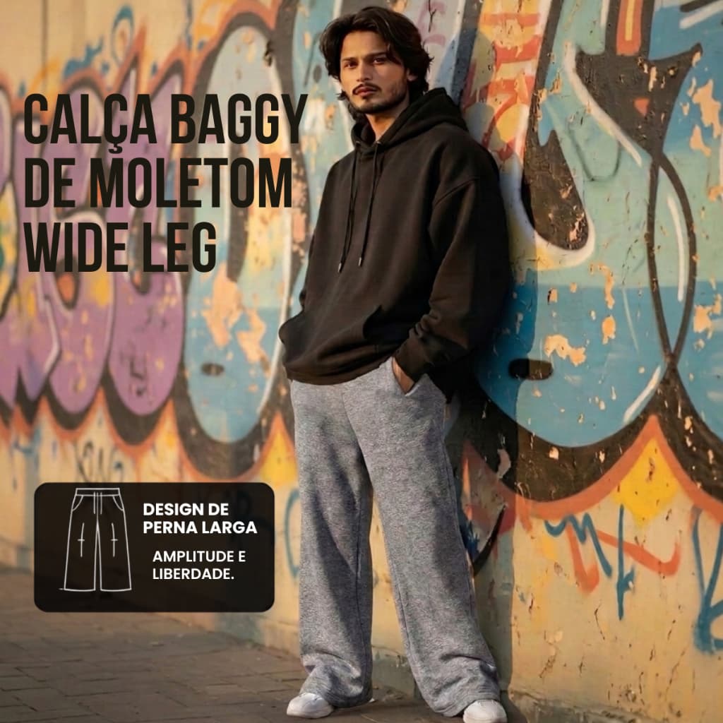 Calça Baggy Moletom Larga Cargo Masculino Streetwear Unissex Confortável Casual Flanelado