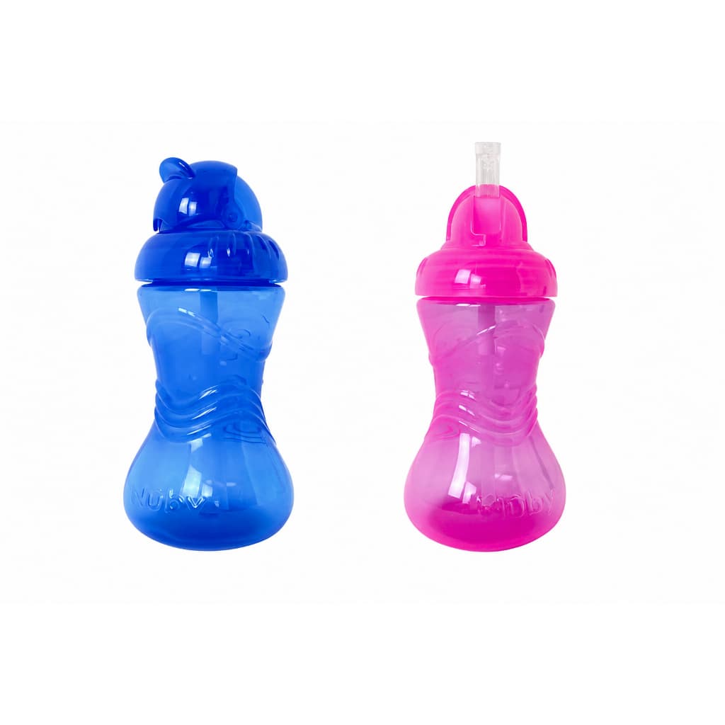Copo Infantil Nuby 300ml Com Canudo Silicone E Tampa Retrátil