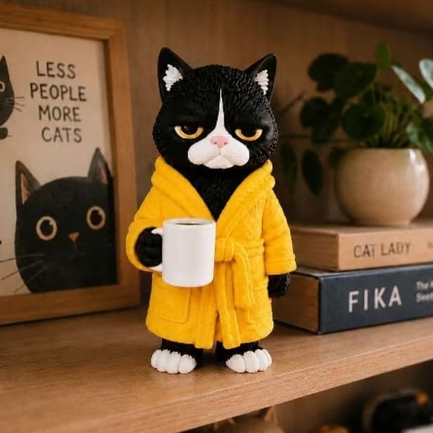 Enfeite para Estante Complemento para Bibliocanto Decoração Geek Gato Cachorro Café