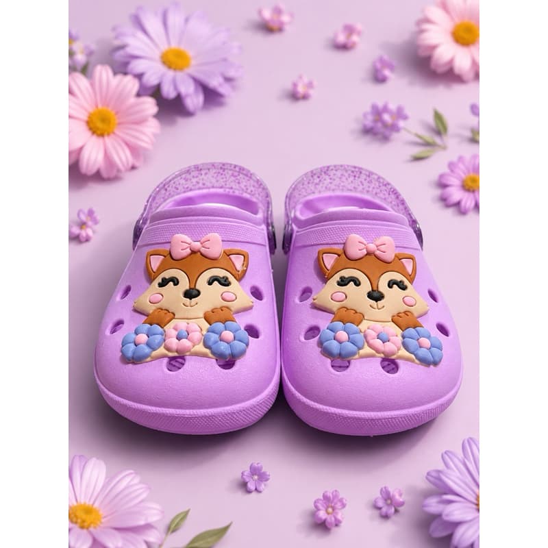 Babuche Papete Feminina Leve e Macia * Chinelo Nuvem Menina Infantil Lilás com Raposinha – n