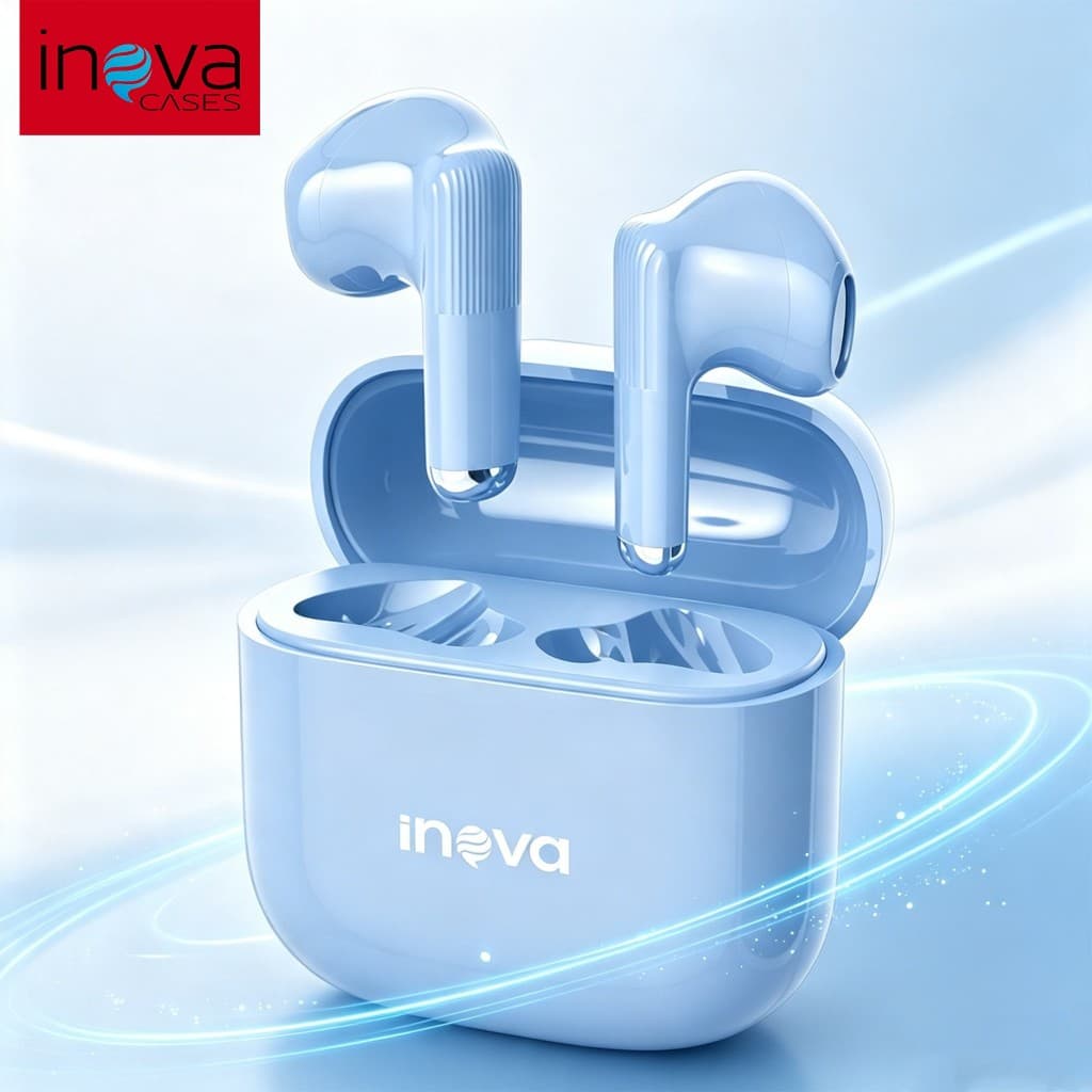 Fone Inova TWS Bluetooth 6.0, 3g Ultra Leve, 300mAh Case, 12h Bateria, Cancelamento IA, Modo Game Baixa Latência, Tipo-C