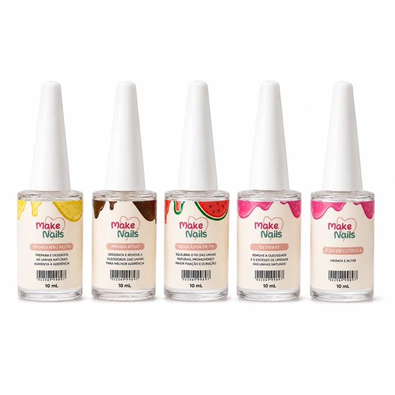 Kit 5 Preeparadores Make Nails Desidrate+Primer Ácido+Regulador de PH+oleo de cuticula