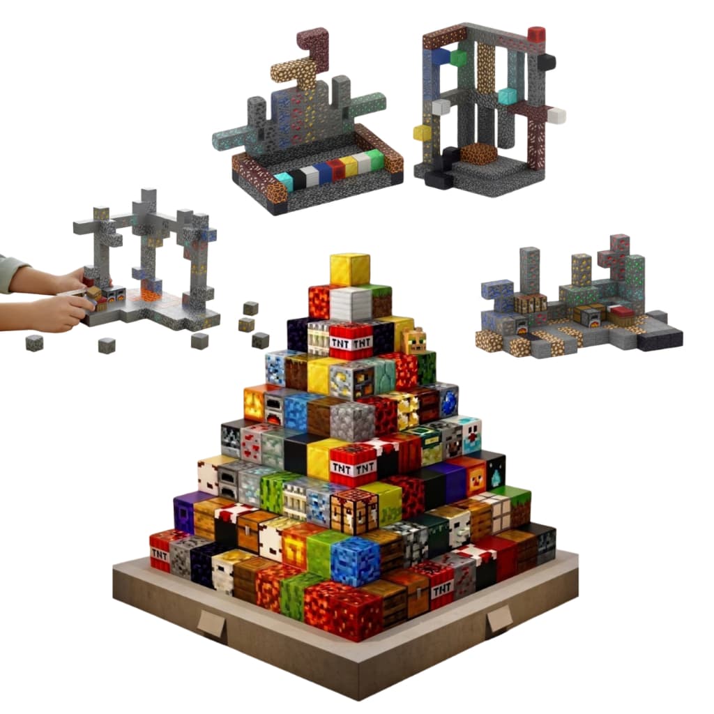 Blocos Magneticos Construção Brinquedo de Montar Cubos com Imãs Menino Menina + 6 Personagens Kit 128