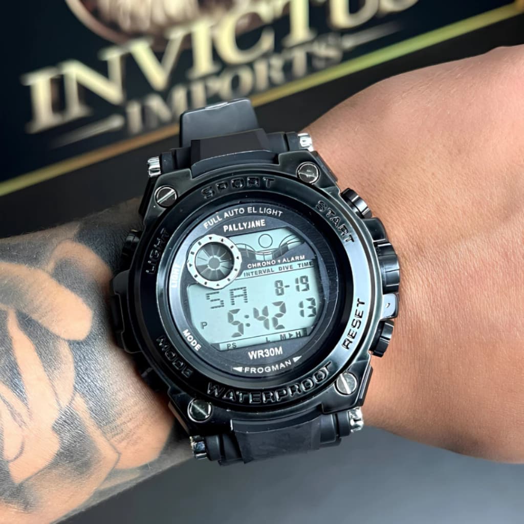 Relógio Masculino Digital Esportivo Pallyjane Frogman Aprova D'água Shock Militar Cronômetro Alarme