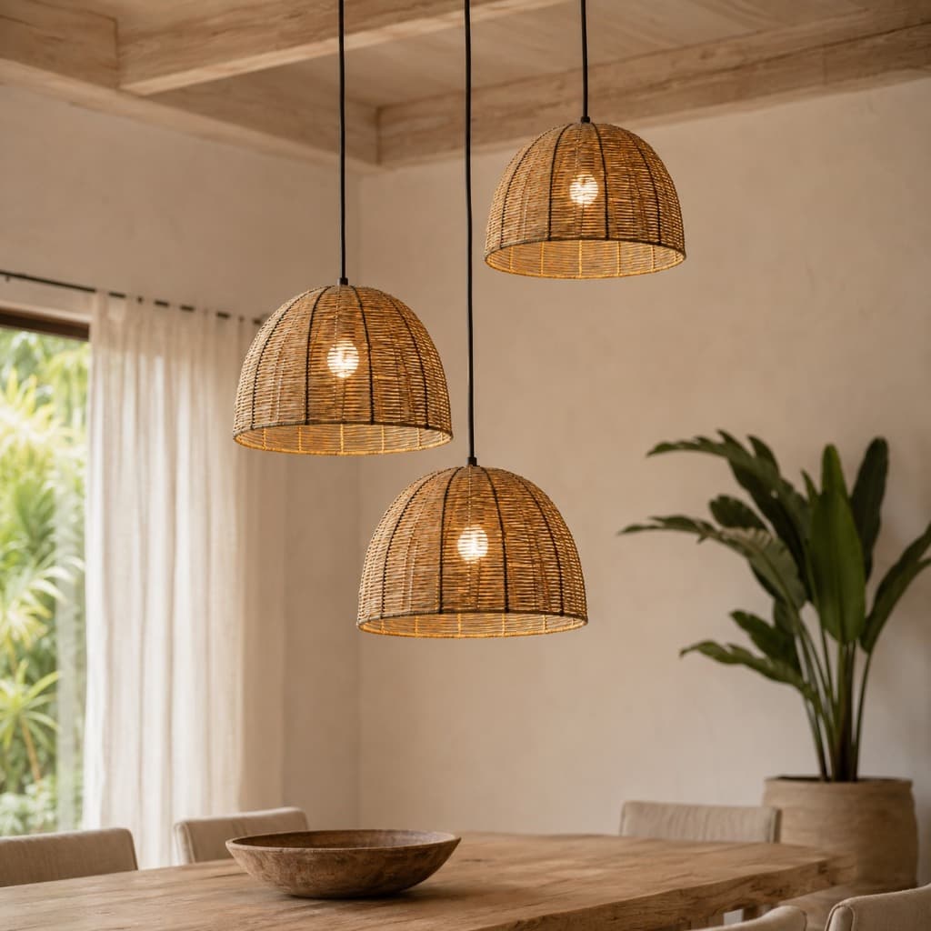 Kit Luminária Pendente Cuia Palha De Milho Lustre Decorativo Rústico 35cm