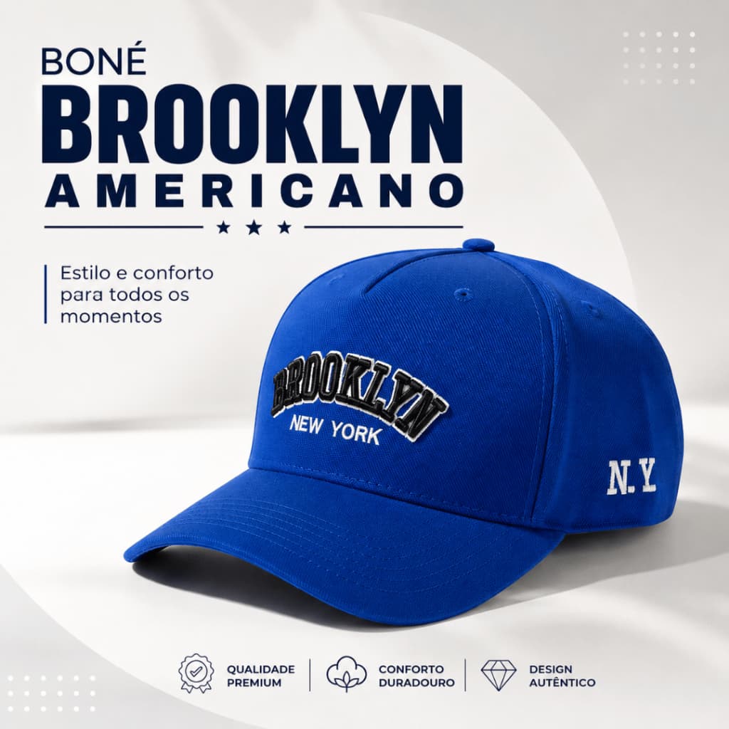Boné Brooklyn Americano Bordado NY Aba Curva Ajustável Snapback