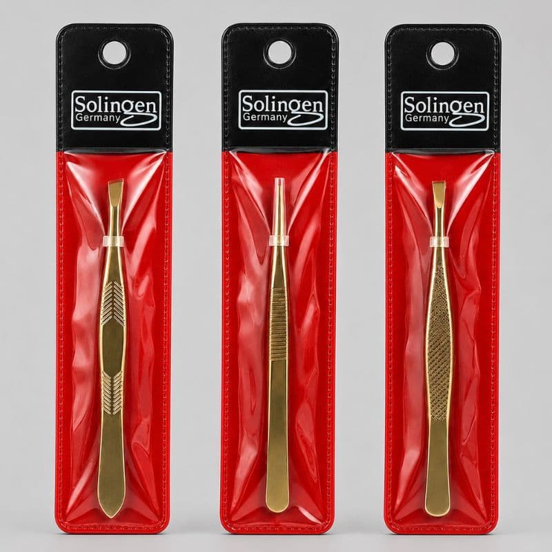 Kit 3 Pinças Solingen Design de Sobrancelhas Remoção de Pelos