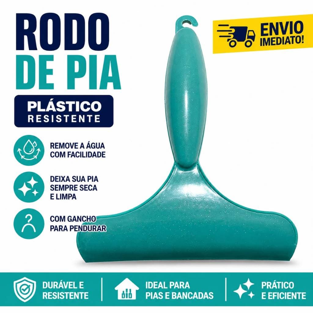 Rodo de Pia Plástico Multiuso com Gancho Rodo Para Bancada Cozinha Vidro Box e Azulejo