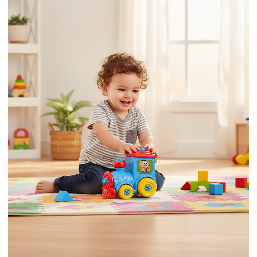 Trenzinho Infantil Cascão Brinquedo Trem Colorido Carrinho Diversão Crianças