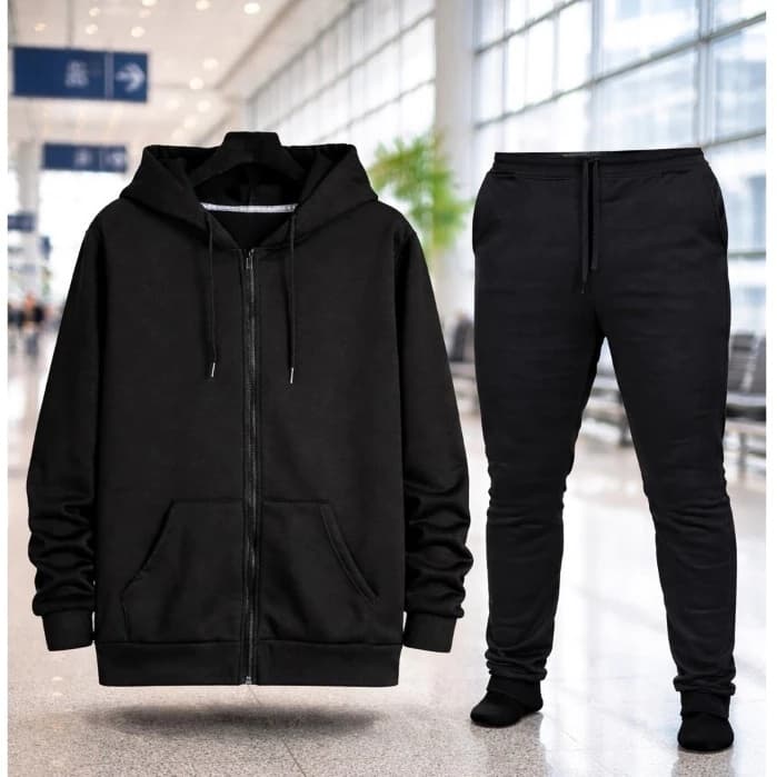 Conjunto Moletom Ziper Jaqueta Capuz Bolso Calça Jogger Algodão E Com Capuz