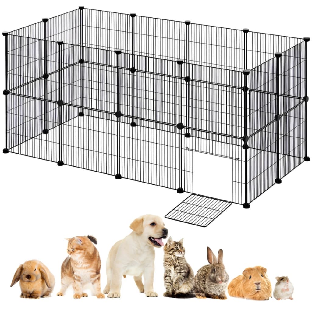 Cercado Pet 24 Módulos 35x35cm Com Portão Cercadinho Proteção Preto