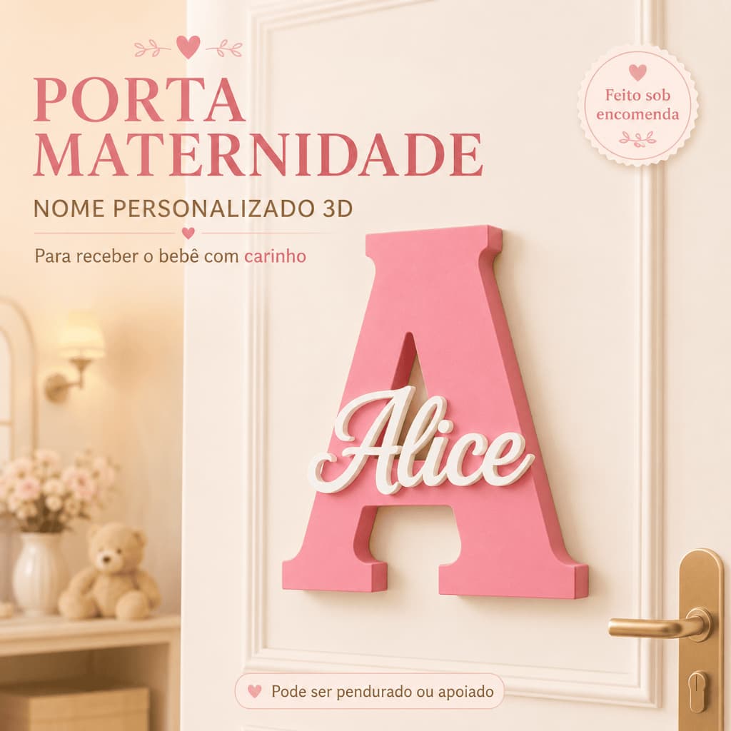 Nome Personalizado 3D para Porta de Maternidade e Quarto de Bebê com Base Decorativa