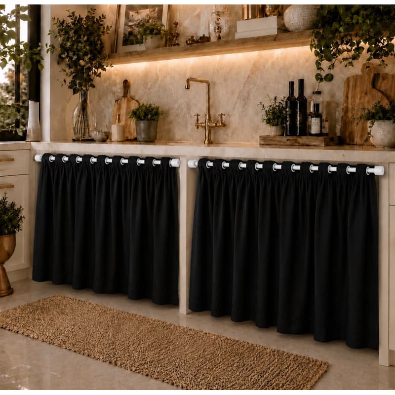 Cortina De Pia Cozinha com Ilhos  De 1,40m X 80 Oxford Liso Bem Franzida Varias Cores