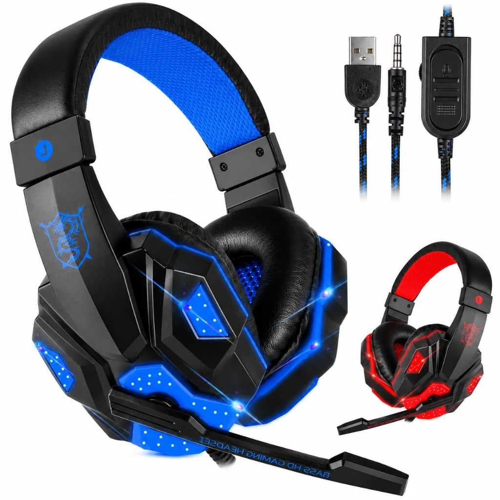 Fone De Ouvido Gamer Heatse Com Microfone Led Azul Para Pc/Ps4/Ps5/Xbox One-X