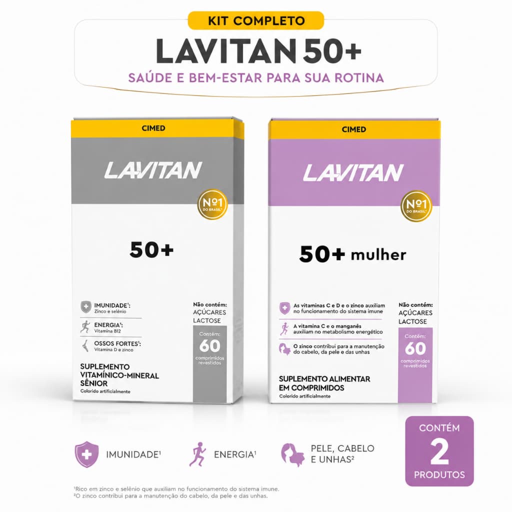 Kit Lavitan 50+ Homem + Mulher 60 Comprimidos Cada Suplemento Vitamínico Cimed Original