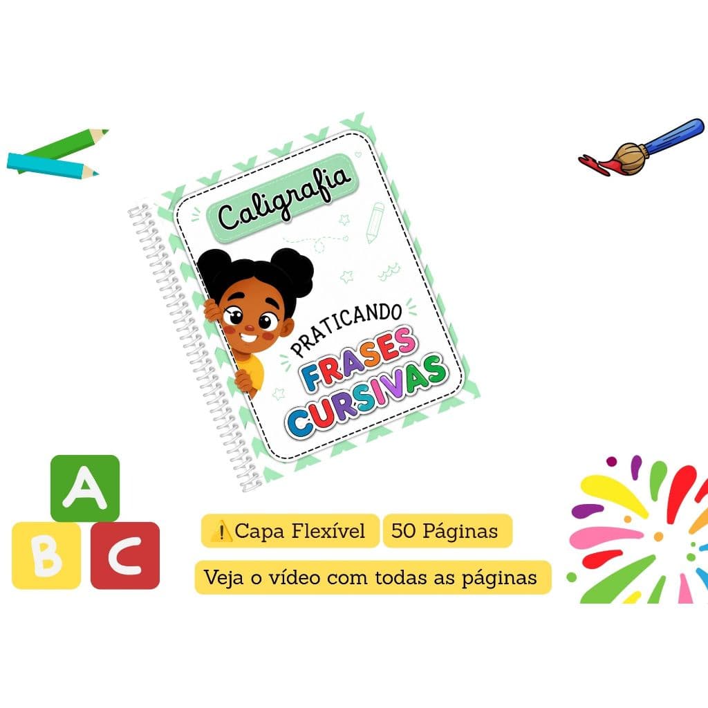 Caderno de Caligrafia Infantil Letra Cursiva Apostila Alfabetização |Coordenação Motora | 50 Páginas | Tam.A4 | #28