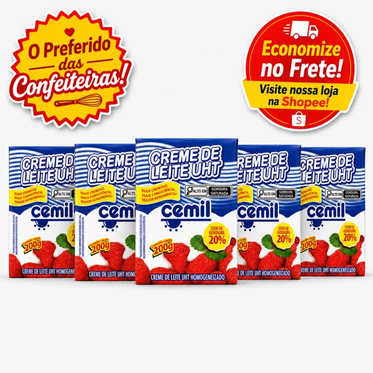 Kit 5 Creme de Leite 200g 20% Gordura Cemil Confeitaria