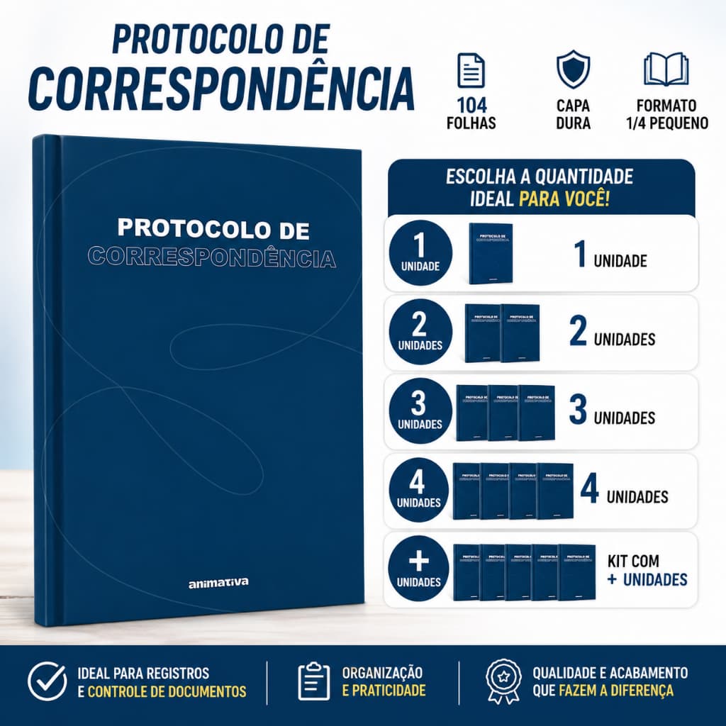 Livro Protocolo de Correspondência Tamanho 1/4 Pequeno 104 Folhas Capa Dura