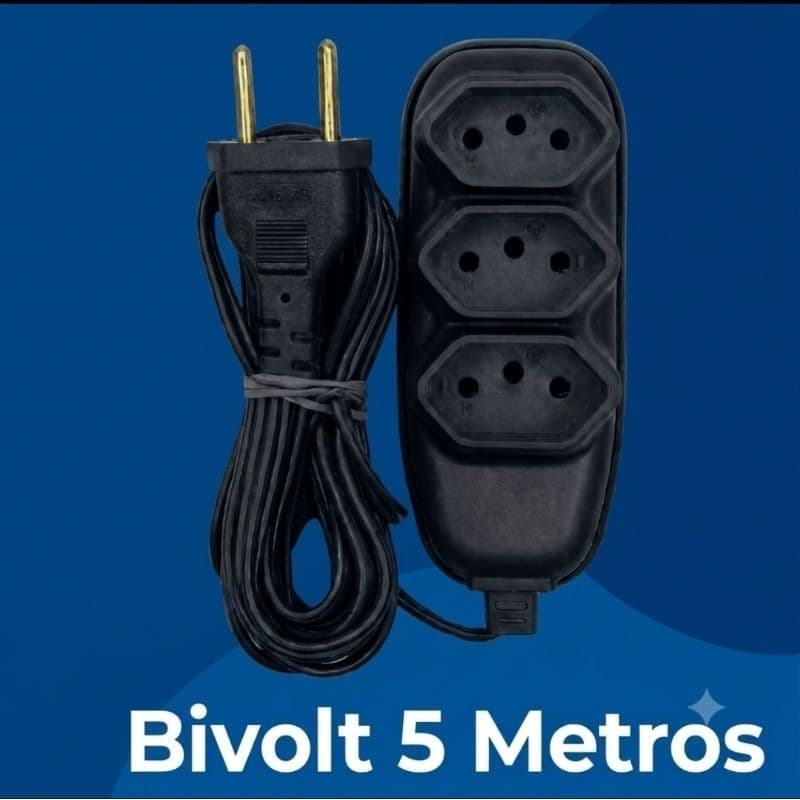 Extensão elétrica Bivolt 5 metros 110/220 3 entradas