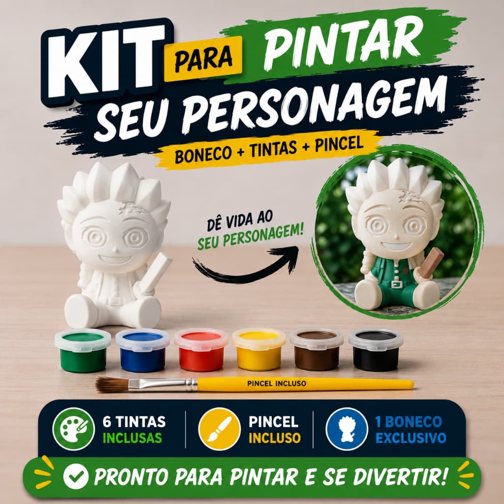 Boneco Tanjiro Demon Slayer para colorir pintar com 6 Tintas para Crianças Infantil Educativa