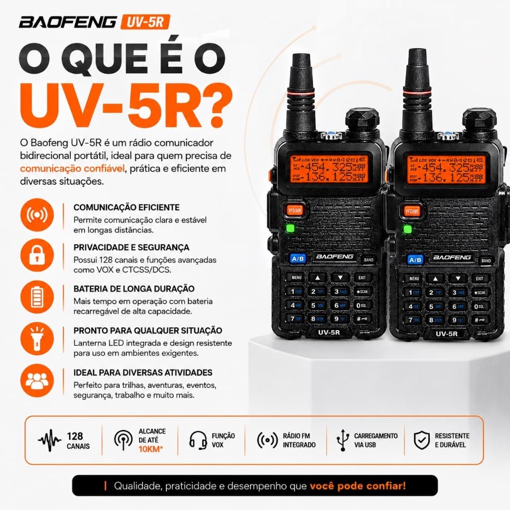 Kit 2 Rádio Uv5r Comunicador Walk Talk Ht Baofeng Dual Band