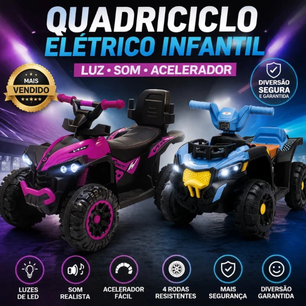 Quadriciclo Triciclo Elétrico Infantil 4 Rodas Luz Som Acelerador Rosa Ou Azul ideal para crianças