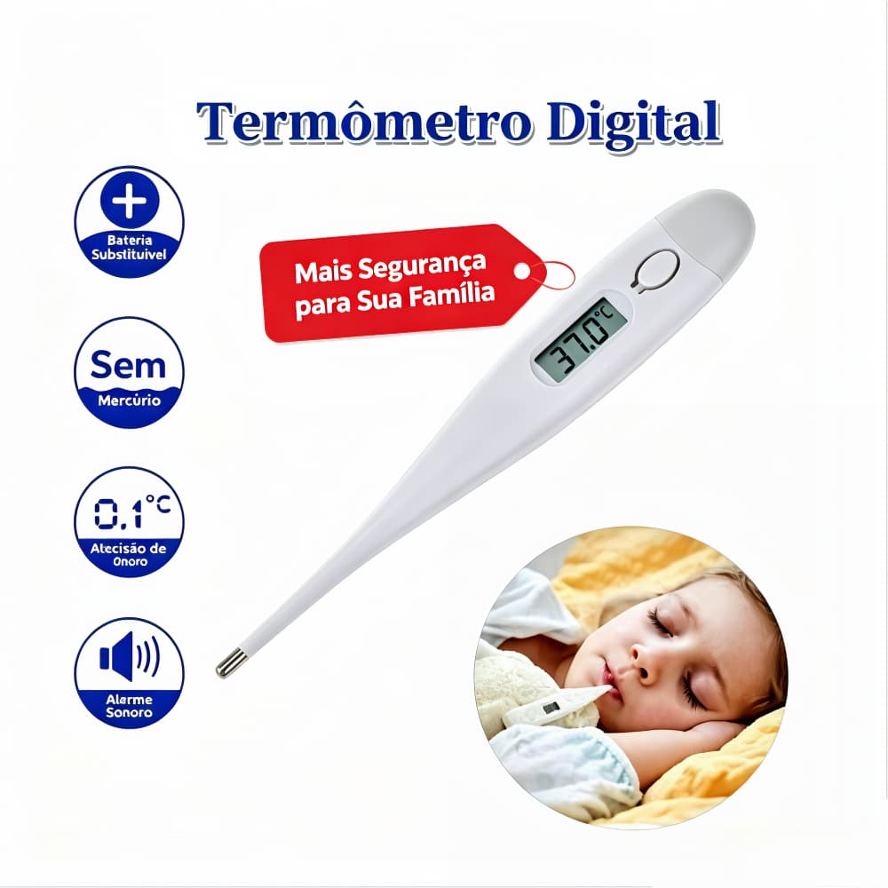 Termômetro Digital Branco: Ideal para Detectar Febre, Indicado para Adulto e Infantil