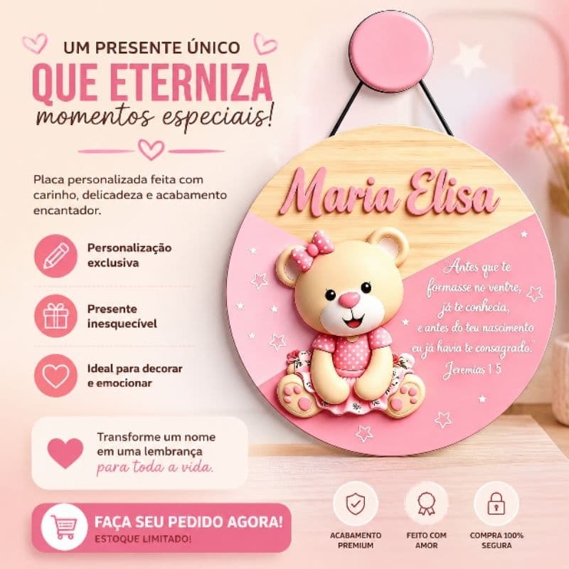 Plaquinha porta maternidade em MDF ursinha princesa ENVIO IMEDIATO