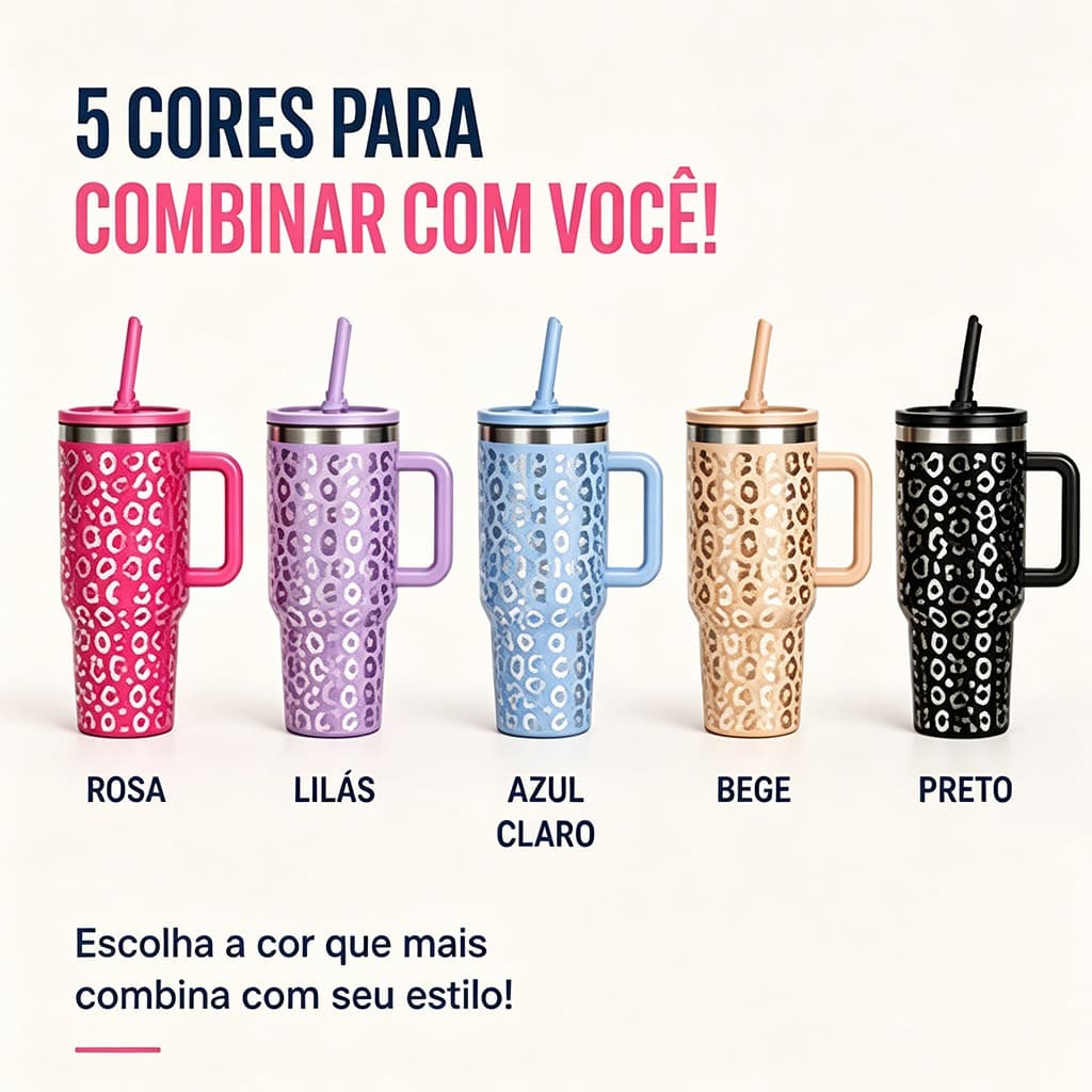 Copo Garrafa Térmica 1200ml em Aço Inoxidável com Estampa Marmorizada, Canudo de Metal e Tampa