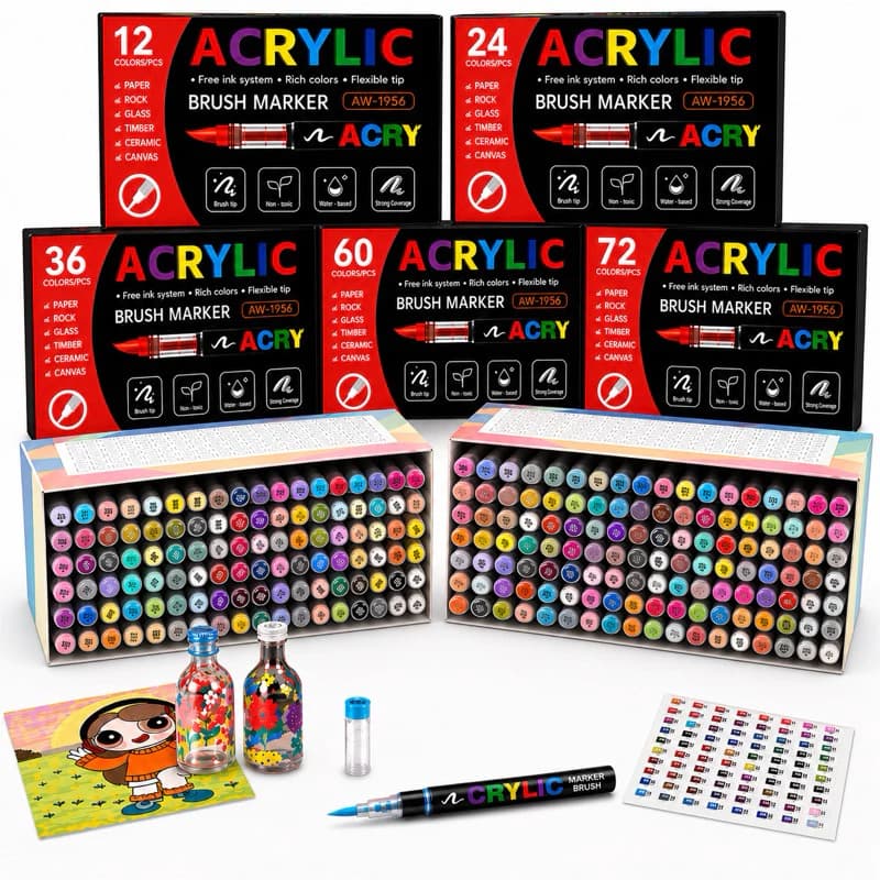 Caneta Marcadora Acrílica Kit 72/84 Cores – Tinta para Pedra, Vidro,Cerâmica, Madeira,Tela e DIY Acrylic Marker
