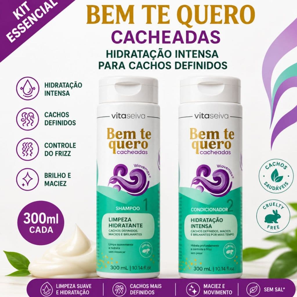 Kit Shampoo + Condicionador Vita Seiva Bem Te Quero Cacheadas 300ml Hidratação Intensa Cachos Definidos Anti Frizz