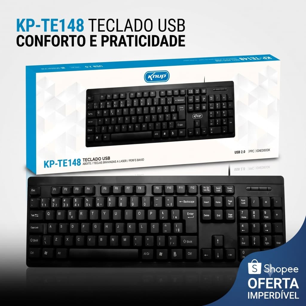 Teclado USB Knup KP-TE148 – Conforto, Praticidade e Alta Durabilidade para o Dia a Dia!