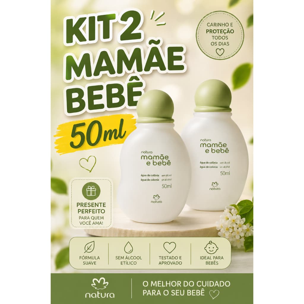 Kit com 2 Águas de Colônia 50ml cada Natura Mamãe e Bebê – 50 ml cada