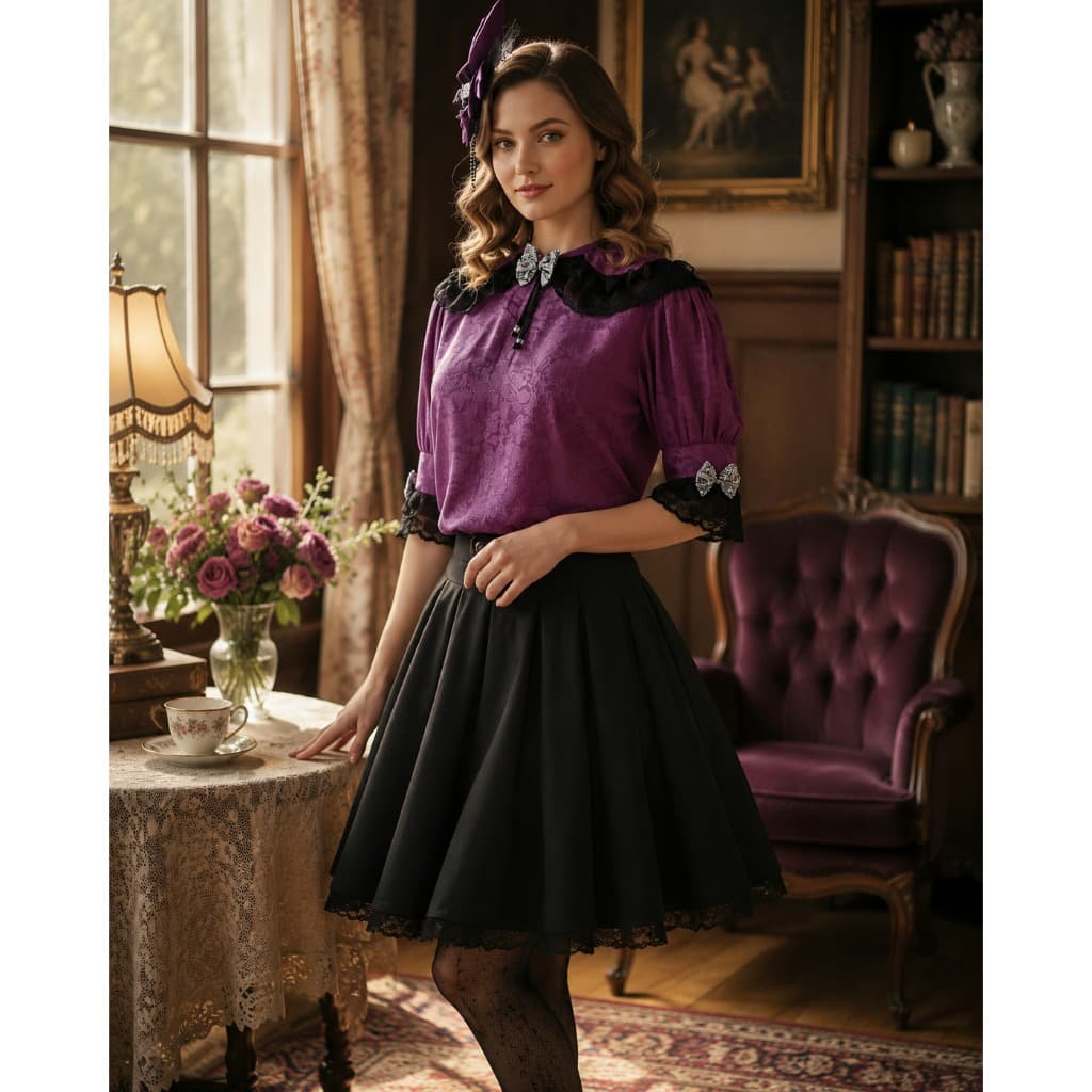 Camisa Vintage Lolita junino renda adulto