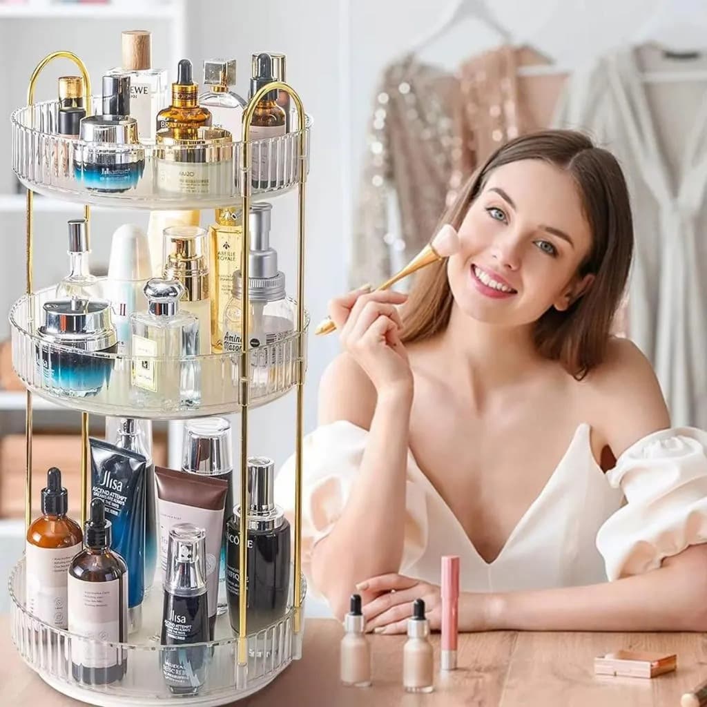 Organizador De Maquiagem Giratório 360° Em Acrílico Transparente Com Prateleiras Ajustáveis EPS-2577 Epsilon