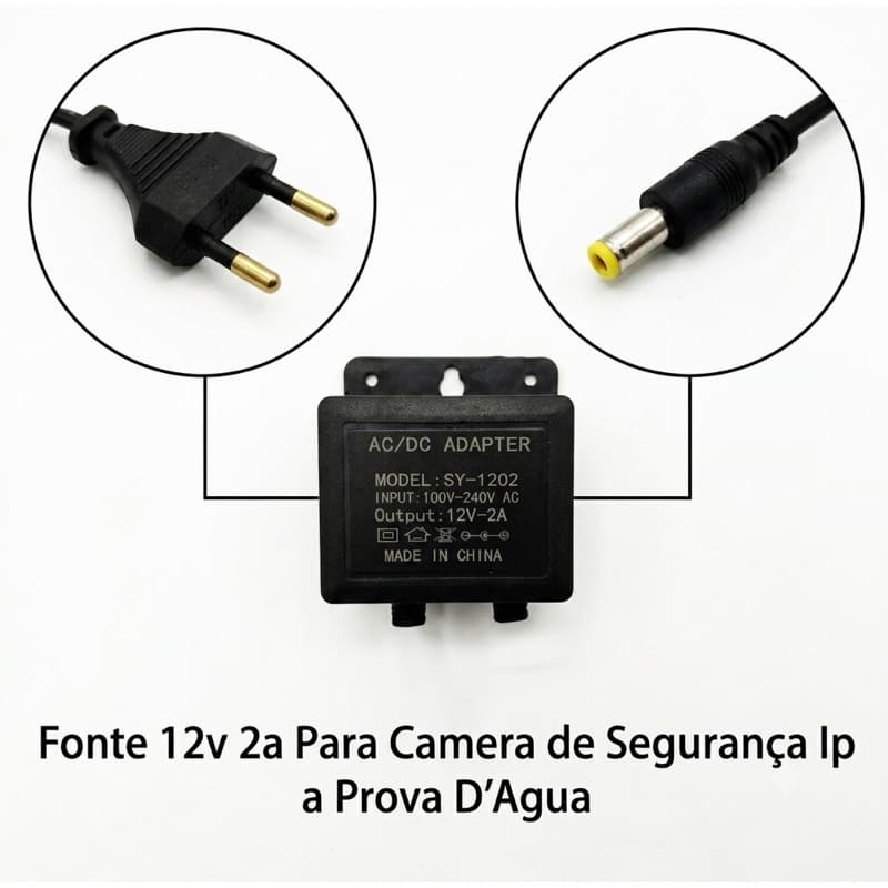 Fonte 12V 2A À Prova D'água Para Câmera De Segurança Externa Bivolt
