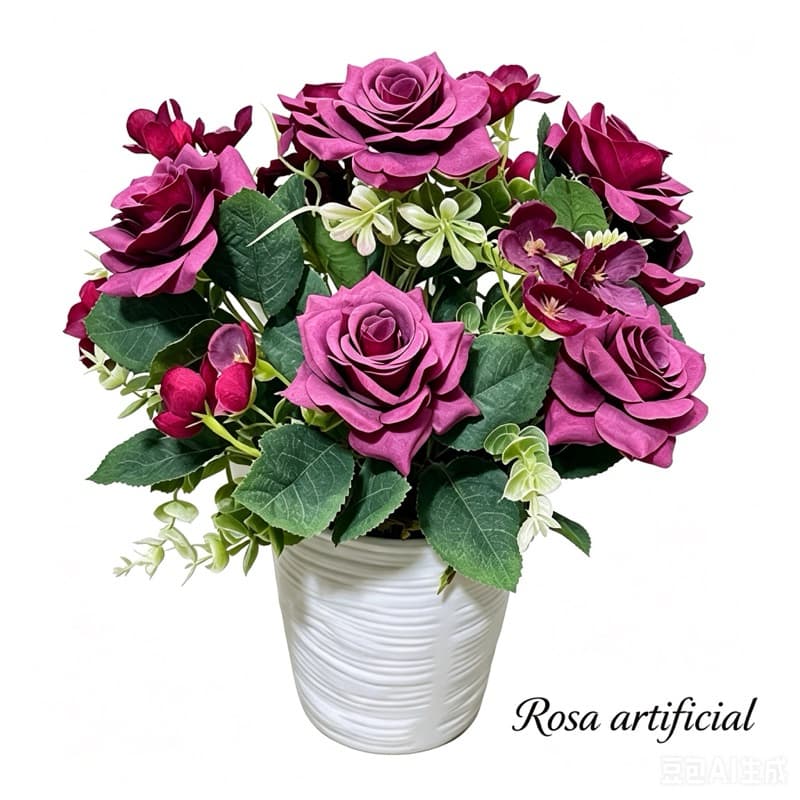 Flor Rosa Artificial com Vaso copo  para Decoração de Casa