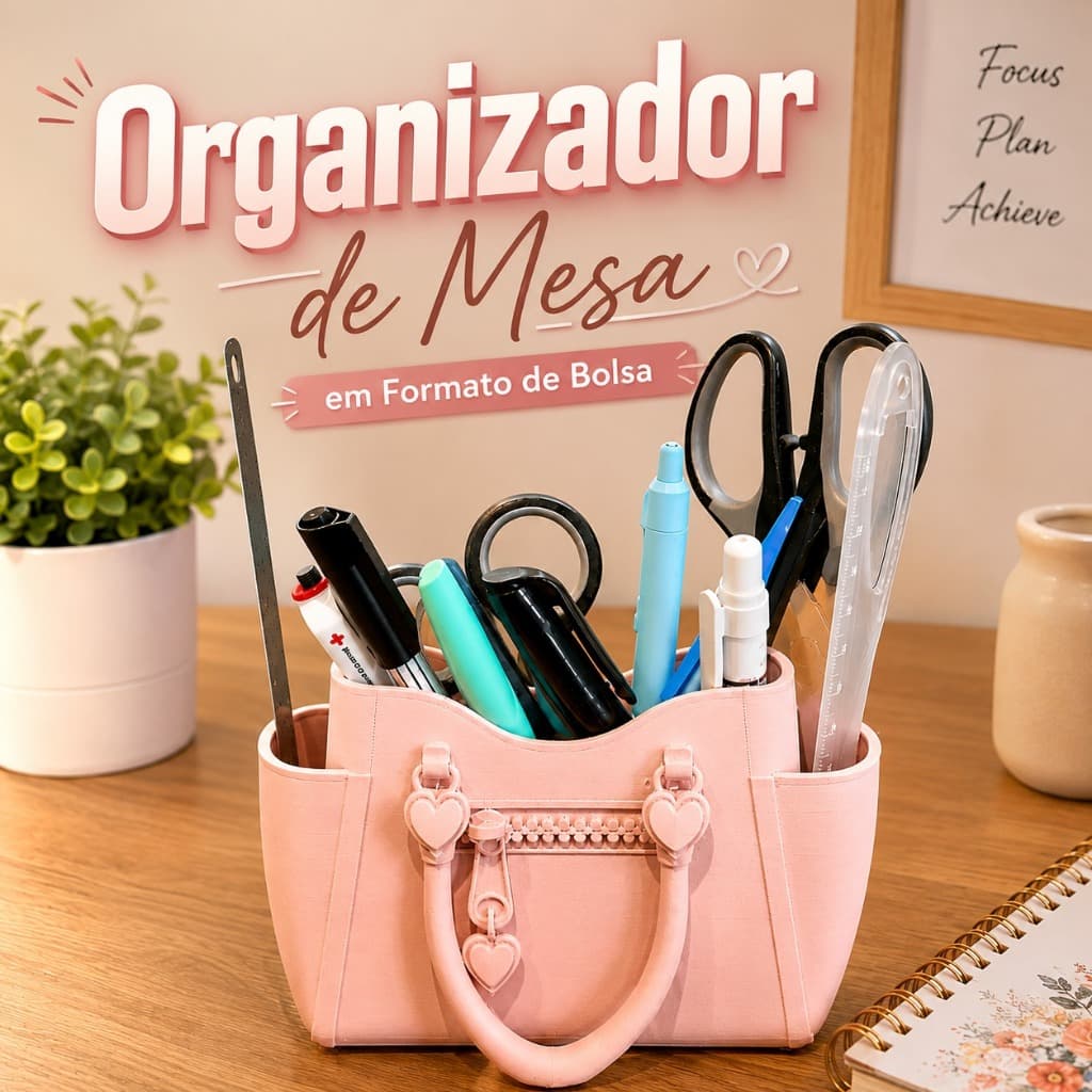 Organizador de Mesa em Formato de Bolsa – Porta Canetas, Tesouras e Materiais de Escritório
