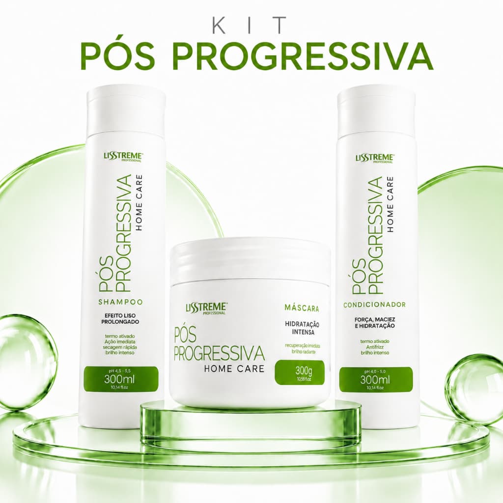 Kit Home Care 300ml Pós Progressiva LissTreme Tratamento Completo (Sh, Cond, Másc) - Brilho, Maciez e Liso Duradouro