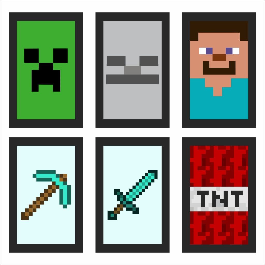 Kit 3 Quadros Minecraft, Decoração de quarto de menino desenho jogo Plaquinhas 28X19